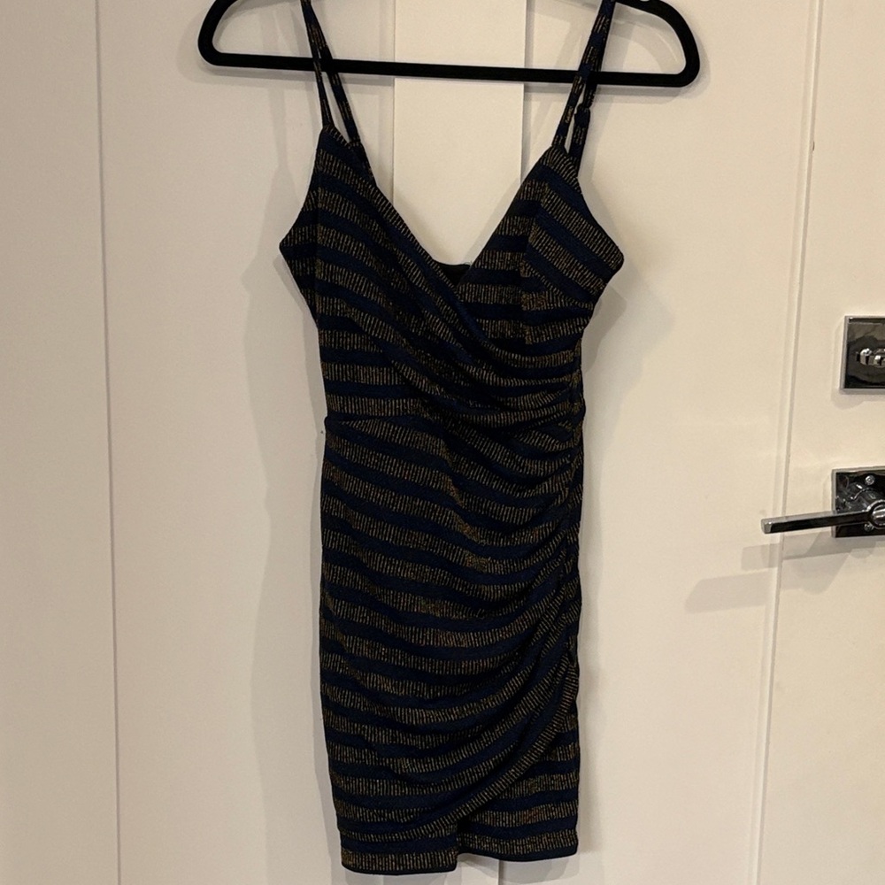 Chic Blue and Gold Striped Mini Dress
